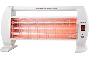 THINIA HOME Estufa de Cuarzo Blanco 1200W Radiador Eléctrico Barras de Cuarzo Horizontales | Bajo Consumo 3 Niveles de Potencia | Sensor Antivuelco