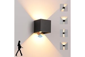 KUKAK LED Wandleuchte Innen/Aussen mit Bewegungsmelder,12W Wandlampe,IP 65 Wasserdichte Außenwandleuchte 3000K Warmweiß Wandbeleuchtung,Modern Aussenleuchte mit Up Down Einstellbar Abstrahlwinkel,schwarz