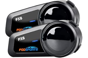 Fodsports FX6 Motorrad Bluetooth Headset 2 Packung, Motorradhelm Intercom mit 40mm HD Lautsprecher, Gegensprechanlage mit Mehrfache Rauschunterdrückung, Kommunikationssystem für 6 Fahrer mit 1000m