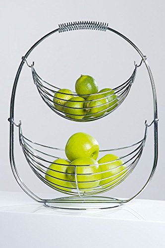 Designer-Obstkorb Früchtekorb Etagere Obstschale Shaky aus Metall silber verchromt 45 cm hoch