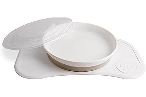 Twistshake Click-Mat Mini 31 x 17 cm Mantel Individual Placa de Alimentación para Mayoría Bandejas para Tronas + Plato Sellado con Tapa Alimentación para Bebés, Vajilla, Sin BPA, 6+ Meses, Blanco