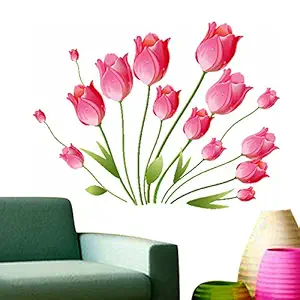 Decals Design Tulips Bouquet Wall Sticker (PVC Vinyl, 60 cm x 45 cm, Multicolour)