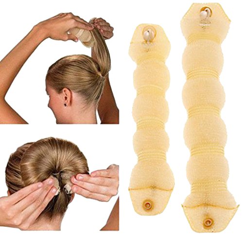 NALATI Beauty Buns Magic Hair Styling Styler Twist Ring Former Shaper Doughnut Donut Chignon Bun Maker Clip Hair Curler Accessory Small OR Large (Small,Beige)