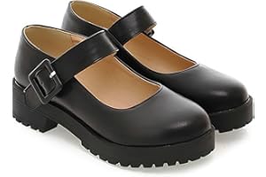 KUHAOFEU Women's Mary Janes Shoes Cute Round Closed Toe Flats Platform Oxford Dress Shoes Ankle Strap Uniform Party School Work Shoes