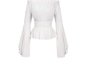 PPangUDing Mittelalter Kleidung Damen Vintage Gothic Steampunk Sexy Schulterfrei Einfarbig Figurbetont Tops Blouse Viktorianischen Prinzessin Renaissance Täglichen Wild Casual Oberteil