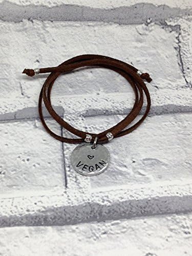 Vegan hand stamped faux suede wrap bracelet - by charmed wishes