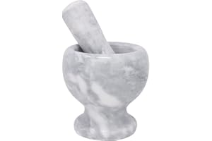 GK Global Kitchen Marble Pestle And Mortar Set Natural Stone Marble Spice Herb Seasoning Crusher Grinder Ideal For Making Fresh Herbs & Spice, Pesto, Dressing, Paste, Guacamole, Coffee Beans (White)