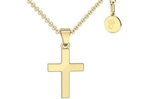 Amoonic Kreuz Kette Mädchen Gold (333 Gold echt)| Kreuz-Anhänger Halskette | Kinder-Schmuck Erst-Kommunion Tauf-Geschenk Konfirmation Firmung Geburt Taufe | Goldkette Kreuzkette Taufkette