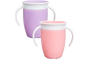 Munchkin Miracle 360°-Trinkbecher für Babys und Kleinkinder, 2er-Set, BPA-frei, mit Griffen, auslaufsicher & spülmaschinenfest, für Kinder ab 6 Monaten - 207 ml, rosa/lila