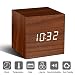 Produktbild Holz Wecker Digital LED Licht minimalistischen Mini Cube mit Datum und Temperatur Sound Control Schreibtisch Wecker für Reisen, Kinder Schlafzimmer, Zuhause, Büro-Braun