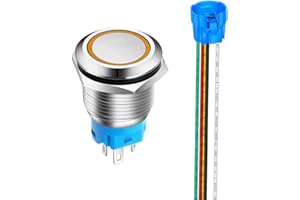 Gebildet 19mm Pulsante Momentaneo in Acciaio Inossidabile, 12V-24V 5A LED 1NO1NC SPDT ON Off Temporaneo Bottone Impermeabile con Spina a Filo (LED Arancia)
