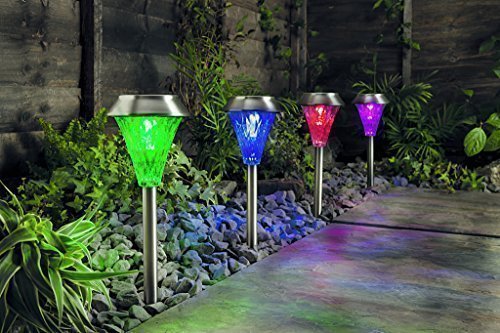 Wetterfestes 4er Set Solar Leuchten mit Fernbedienung - Solar Lampen Set Garten Solar Leuchten Set LED Edelstahl XL Sternenoptik Solar Lampe LED mit Effekten Wegeleuchte Edelstahl Motiv Lampe wetterfest (4er mit Fernbedienung)