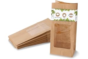 BIOZOYG Biodegradowalny blok toreb płaskich Rozmiar S z oknem 500 szt. I z niepowlekanego papieru kraft z bioplastycznym okienkiem PLA I Torba na ciastka, torebki na herbatę, torebki do pieczenia.