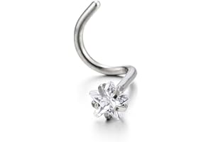 COOLSTEELANDBEYOND Etoile Noir Spiral Anneau du Nez Stud Piercing Bijoux de Corps Acier Inoxydable avec Zircone Cubique