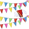 40M/ 131ft Bunting Banner with 80 Flags Multicolor Nylon Fabric Flag Pennant Banners Outdoor Triangle Garland Flags for Birthday, Wedding,Baby Shower, Indoor Activity Party Festivals Decoration