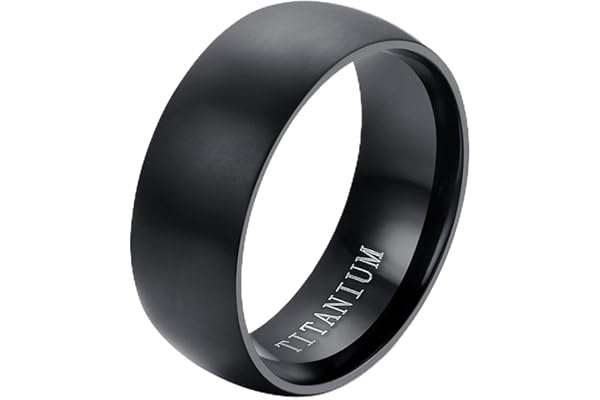 Flongo Bague Titane Titanium Mariage Valentin Engagement Anneaux Large 8mm Couleur Noir Taille Optionnel Classique Poli Bijoux Cadeau pour Homme