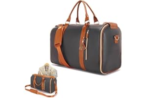SESEBEE Convertible Garment Duffel Bag for Travel, Large PU Leather Duffle Bag for Men Women,Waterproof Garment Bags for Travel with Built-in Shoe Pocket, 3 in 1 Hanging Suitcase Suit Travel Bags, Brown