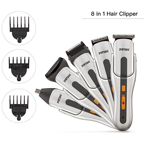 Hair Clipper, [Newest Version] 8 in 1 Rechargeable Grooming Kit/Hair Trimmer for Men&Kids/Nose Trimmer/Body Shaver/Beard Trimmer Stainless Steel&Waterproof with High Precision&Turbo Boost Technology (Silver)