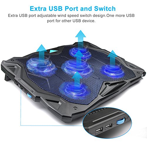 Laptop Cooling Pad, TeckNet Silent Laptop and Notebook Cooling Pad With 5 Fans and Blue LED Laptop Cooler fits 12