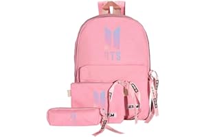 MIFIN BTS Cartoon Backpacks Set of 3, School Backpacks + Pencil Case + Shoulder Bags, Unisex Casual School Bag Laptop Bag for BTS Fans