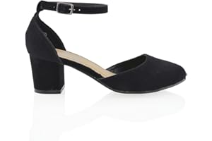 ESSEX GLAM Womens Wedding Shoes Low Heel Ladies Ankle Strap Close Toe Satin Ivory White Court Shoes