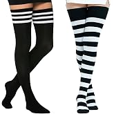 KRAL SOCKS Kadın Diz&uuml;st&uuml; &Ccedil;orap (2 &Ccedil;ift) G&uuml;nl&uuml;k D&uuml;z &Ccedil;izgili Pamuklu Diz &Uuml;st&uuml; Siyah &Ccedil;orap Yeni Trend 36-40