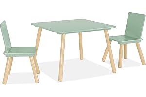 sweeek - Mesa Infantil Cuadrada con 2 sillas, Jude, Verde, 60x60x43 cm