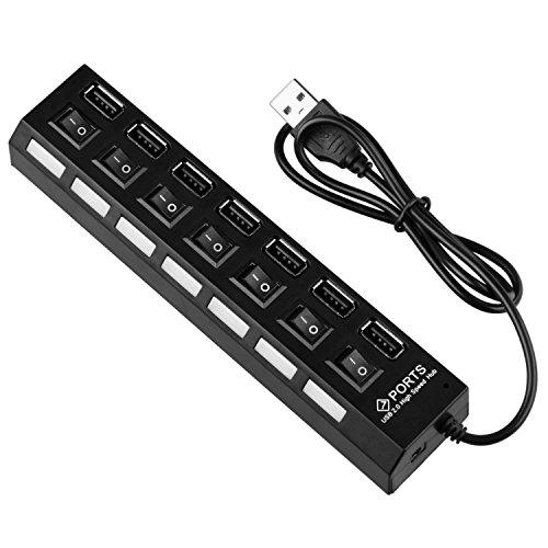 NEU Schwarz 7 Port On/Off Schalter Switch USB Hub Verteiler