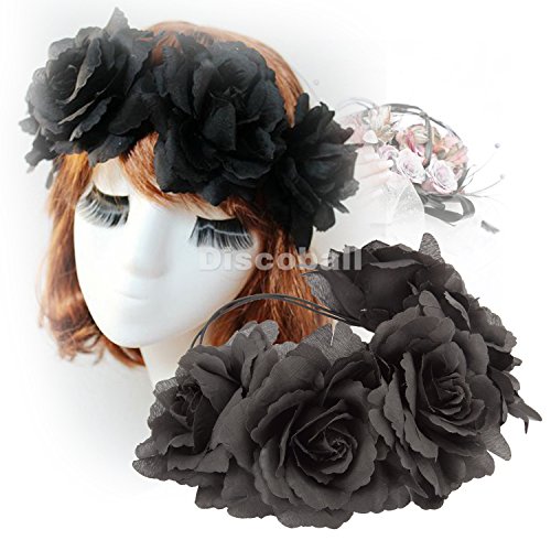 Lady Flower Floral Garland Crown Black Bride Handmade Vintage Goth Wedding Party