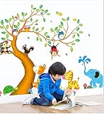 ufengke® Cartoon glücklich Tier Baum mit Eule Affen Zebra Giraffe Wandsticker, Babyzimmer Kinderzimmer Entfernbare Wandtattoos Wandbilder - 3