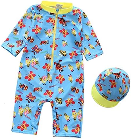 Zerci Baby Girls Boys Rash Guard Long Sleeve Swimming Costume With Swim Cap