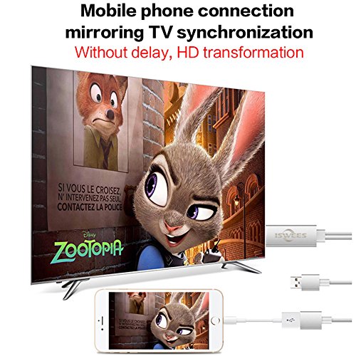 Lightning to HDMI Adapter Kabel ISWEES Lightning Digital AV auf HDMI 1080P HDTV Adapter Schnur Kabel für iPhone 7 7 plus 6s 6s plus 6 6 plus 5 5c 5s SE, iPad Air / Mini / Pro (Plug & Play),Samsung S6 S5 S4 S3 S6 Edge Note 3/4/5/6 – Weißer (Kein Samsung S7 oder S7 Edge) - 5