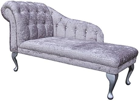 Beautiful 52" Chaise longue in a Silver Pebble Fantasia Chenille with Deep Buttoned Effect
