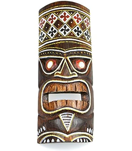 Masque Tiki 30cm En Bois Sculpté Style Traditionnel - Décoration Murale Ethnique