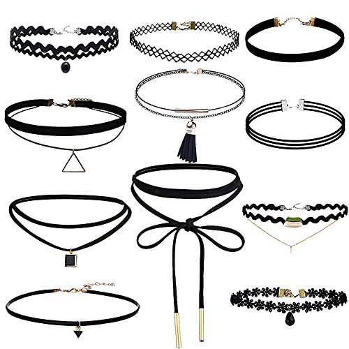 Longra 11 piezas de collar de estrangulación Set Stretch Velvet Classic Gothic Tattoo Lace Choker