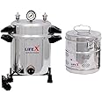 LIFEX Autoclave Sterilizer 13 Litre (9" Dia. x 11.5''H) with 8" x 8" Dressing Drum | CDSCO Class C License | Aluminum Mirror Finish Electric Autoclave Cooker Type to Sterilize medical equipment