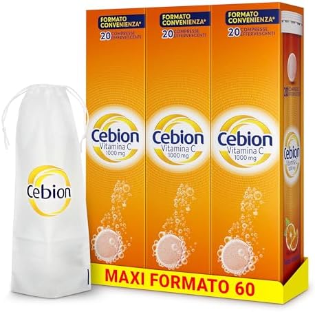 Cebion Vitamina C 1000 mg Effervescente Arancia,Supporta il Sistema Immunitario e il Metabolismo Energetico, 60 Compresse, Integratore Alimentare + portaombrelli