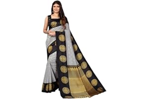 Satrani Damen Poly Silk Bedruckter Sari mit ungenähtem Blusenstück