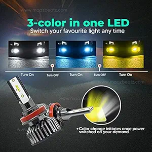 Maaz Cars Private Limited Maaz Beatz LED Fog Bulbs H8 H11 LED Bulbs, with COB Chips Super Bright Replacement for Car RL or Fog Lights 3000K Yellow Dr 6000K Xenon White, Blue
