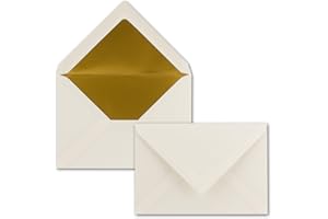 ‎NEUSER PAPIER Kuverts in Naturweiß - 50 Stück - Brief-Umschläge DIN C6-114 x 162 mm - 11,4 x 16,2 cm - Naßklebung - matte Oberfläche & Gold-Metallic Fütterung - ohne Fenster - für Einladungen