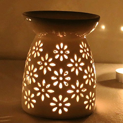 Debon Creative Milch weiß Keramik Hohl Floral Aroma Lampe Öl Diffusor ätherisches Öl Lampe Aromatherapie Ofen Keramik Räuchergefäß Öl Kerze Ofen Teelichthalter Kerzenhalter a - 4