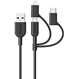 Anker Powerline II câble 3-en-1, Lightning/USB-C/Micro USB - Câble 3en1 de 90cm pour iPhone, iPad, Huawei, HTC, LG, Samsung G