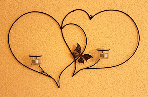 DanDiBo Doppelherz Wandteelichthalter Herz 65 cm Teelichthalter aus Metall Wandleuchter - 2