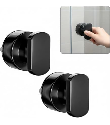 Juego De 2 Manijas De Puerta Con Ventosa, Color Negro, Para Superficies Lisas Como Cristal O Azulejos