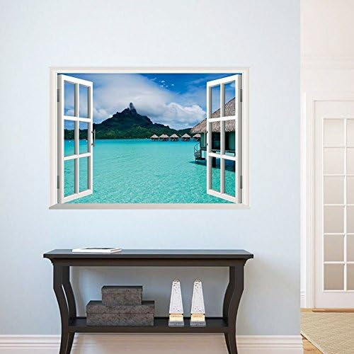 KINGSTONS Removable water 3D imitation fake windows with sea views bedroom living room background wall sticker
