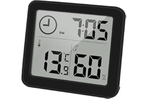 PITASHA Thermomètre/hygromètre numérique Grand écran LCD 3,2” Intérieur D'ambiance Moniteur de Température et Humidimètre Indicateur D'humidité et de Température avec horloge (noir)