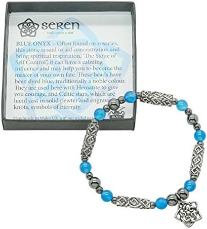 Stretchy Celtic beaded bracelet with Seren Star charm and real Blue Onyx gembeads