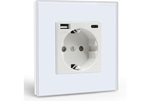 BSEED Enchufe de Pared USB(Max. 2.1A) con Tipo C Port,Blanco Schuko Enchufe Simple,Toma de Corriente con 2 x Cargadores USB y Typ C Adecuado para Smartphone MP3 Tablet,para Cocina,Dormitorio