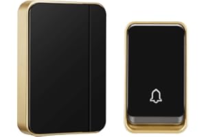 『No Battery Required』AURTEC Wireless Doorbell,Waterproof Door Chime Kit with 1 Press Self-Powered Transmitter & 1 Plug-in Receiver,51 Chimes,4 Volume Levels,No Battery Required,Black