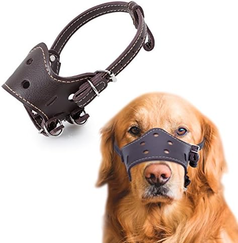 HanLuckyStars Dog Muzzles, Breathable Safety Pet Dog Leather Muzzle with Adjustable Straps and Anti-falling Hoop [Allows Drinking] for Biting and Barking